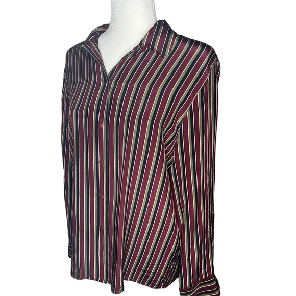 Y2K Talbots 100% Silk Striped Button-Down Blouse - Picture 2 of 5